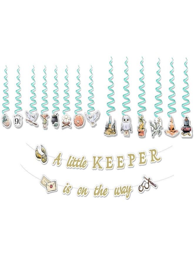 كونكويست مجموعة زينة معلقة لحفل استقبال مولود جديد من سلسلة هاري بوتر من كونكويست جورنالز، لافتة "حارس صغير في الطريق" من عالم السحرة (72 بوصة)، 14 قطعة زينة معلقة، لوازم حفلات، مرخصة رسميًا - Image 5